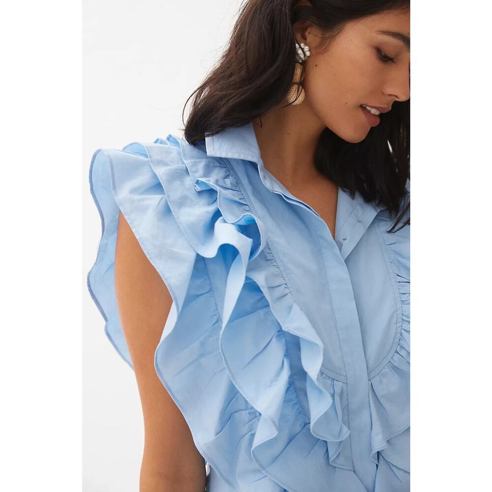 New Anthropologie Maeve Ruffled Button-Front Mini Dress Size 16W - Picture 4 of 7